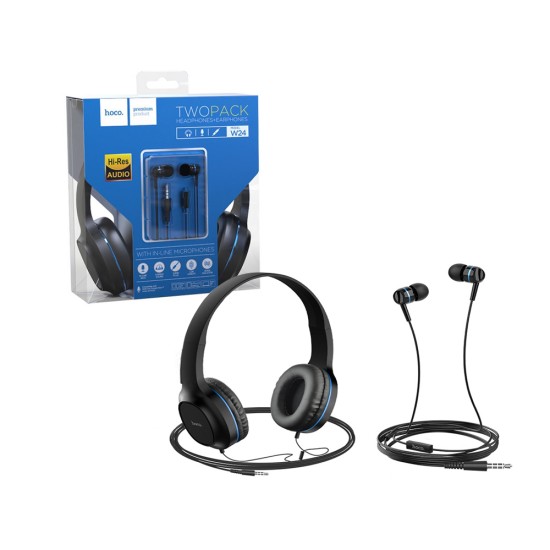 AURICULARES CON CABLE HOCO W24 1,2M CON AURICULARES ADICIONALES DE 3,5MM AZUL